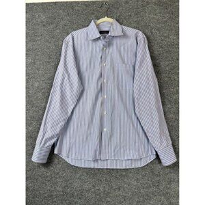 Canali Shirt Mens Large Blue Burgundy Striped Long Sleeve Button Down Italy